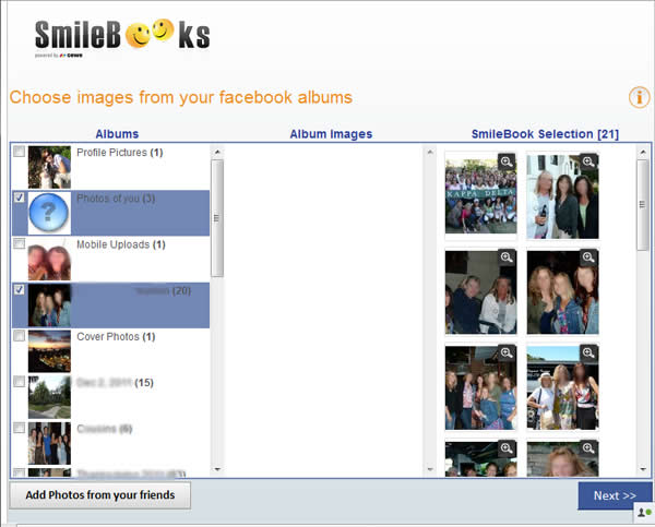 Smilebooks Facebook App for creating photo book