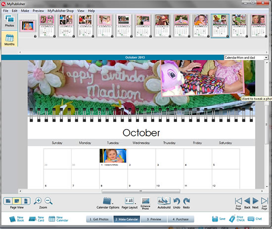 Add photos and text to calendar dates