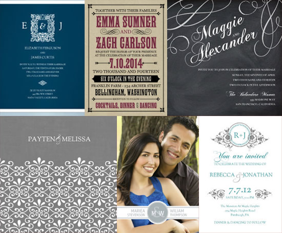 Examples of Mixbook's custom wedding invitations