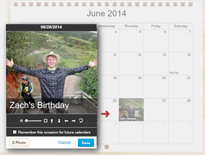 Picaboo lets you add images to dates by dragging and dropping them into the square.