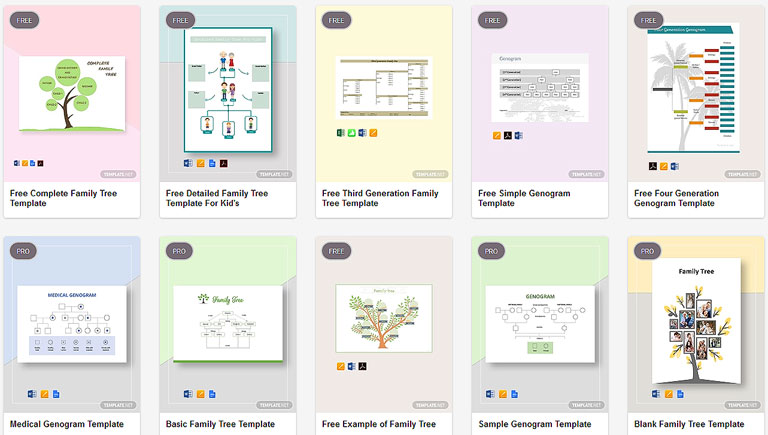 Template.net has 70+ family tree templates