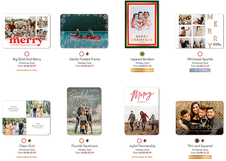 Shutterfly has a huge variety of holiday photo cards