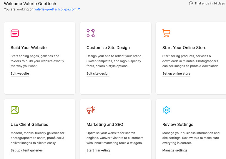 Pixpa Photography Portfolio Website Builder Dashboard