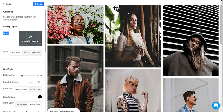 Pixpa has 25+ customizable gallery layouts with different grid styles